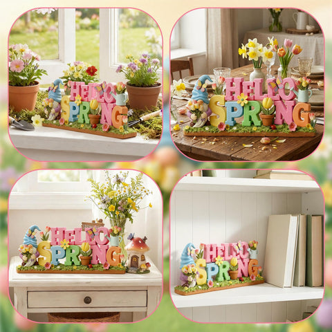 Simgoing Hello Spring gnome centerpiece for tiered trays