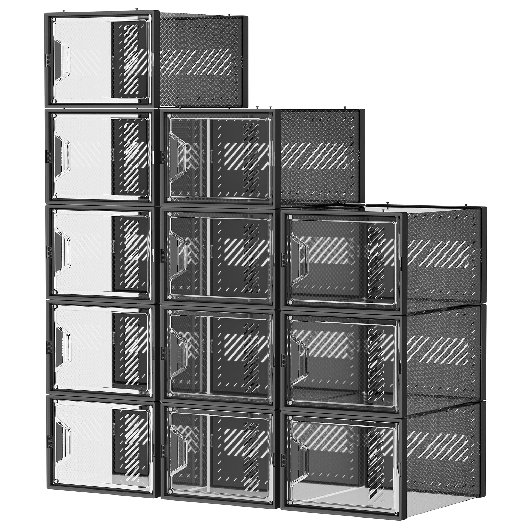 SIMPDIY closet organization with multiple shoe boxes in a row