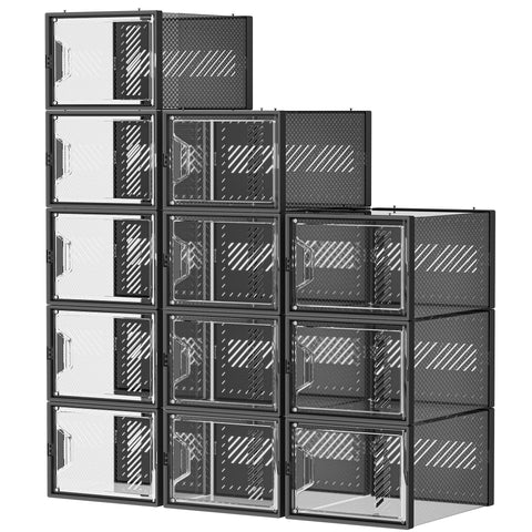 SIMPDIY closet organization with multiple shoe boxes in a row