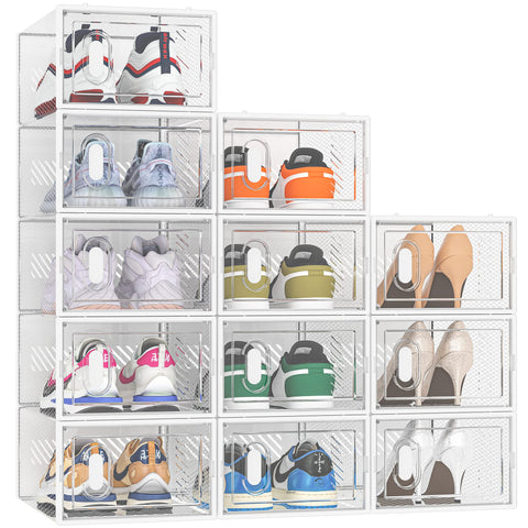 SIMPDIY shoe storage 12-pack clear boxes with lids organize closet space efficiently