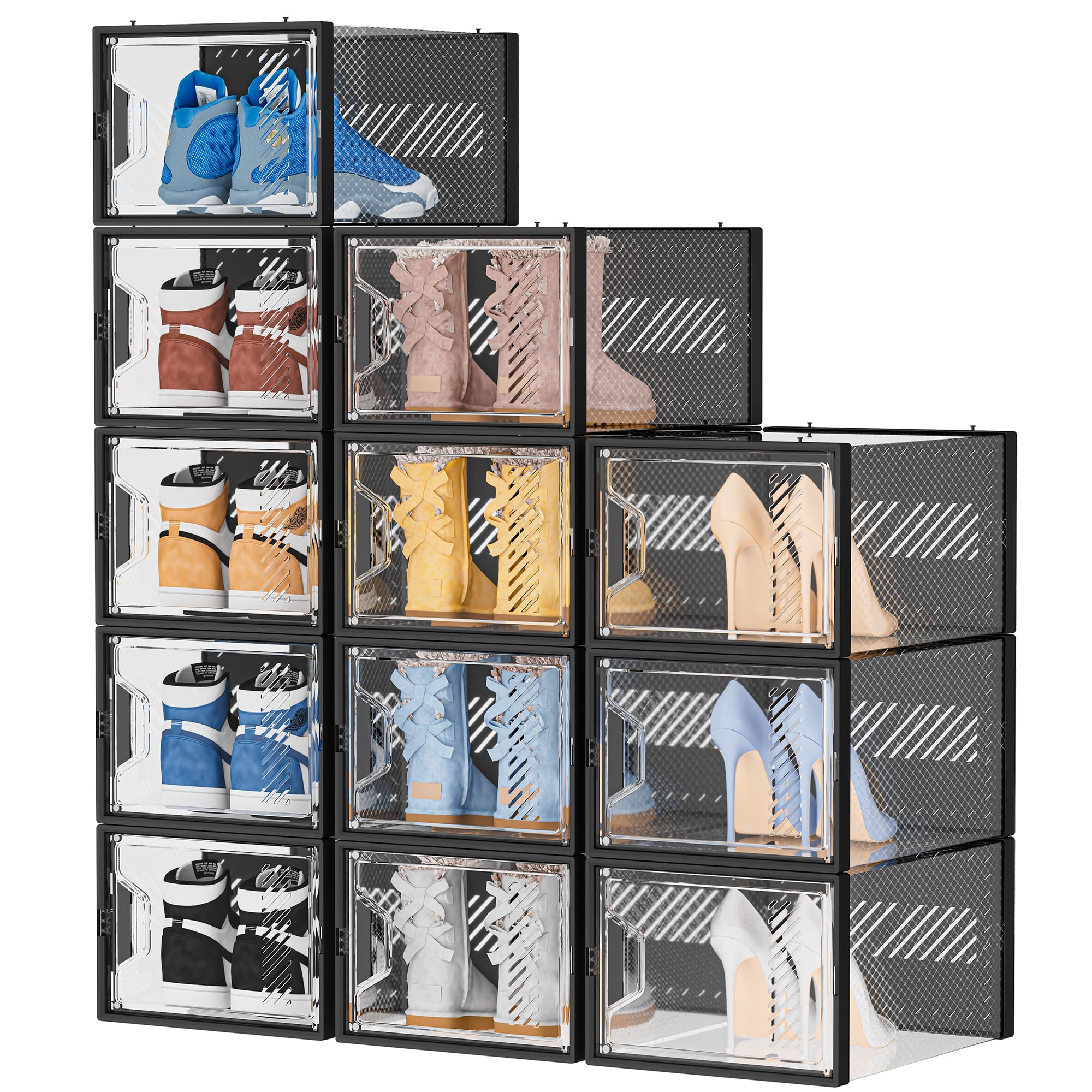 SIMPDIY 12-pack shoe storage boxes shown in closed-front view for neat closet organization