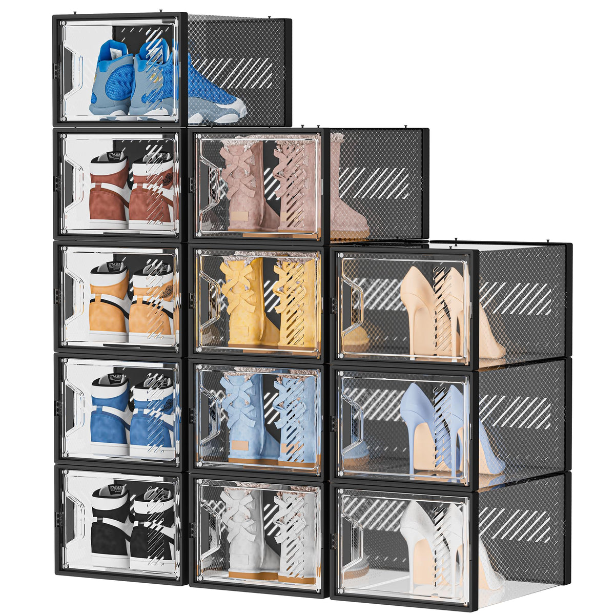 SIMPDIY 12-pack shoe storage boxes shown in closed-front view for neat closet organization