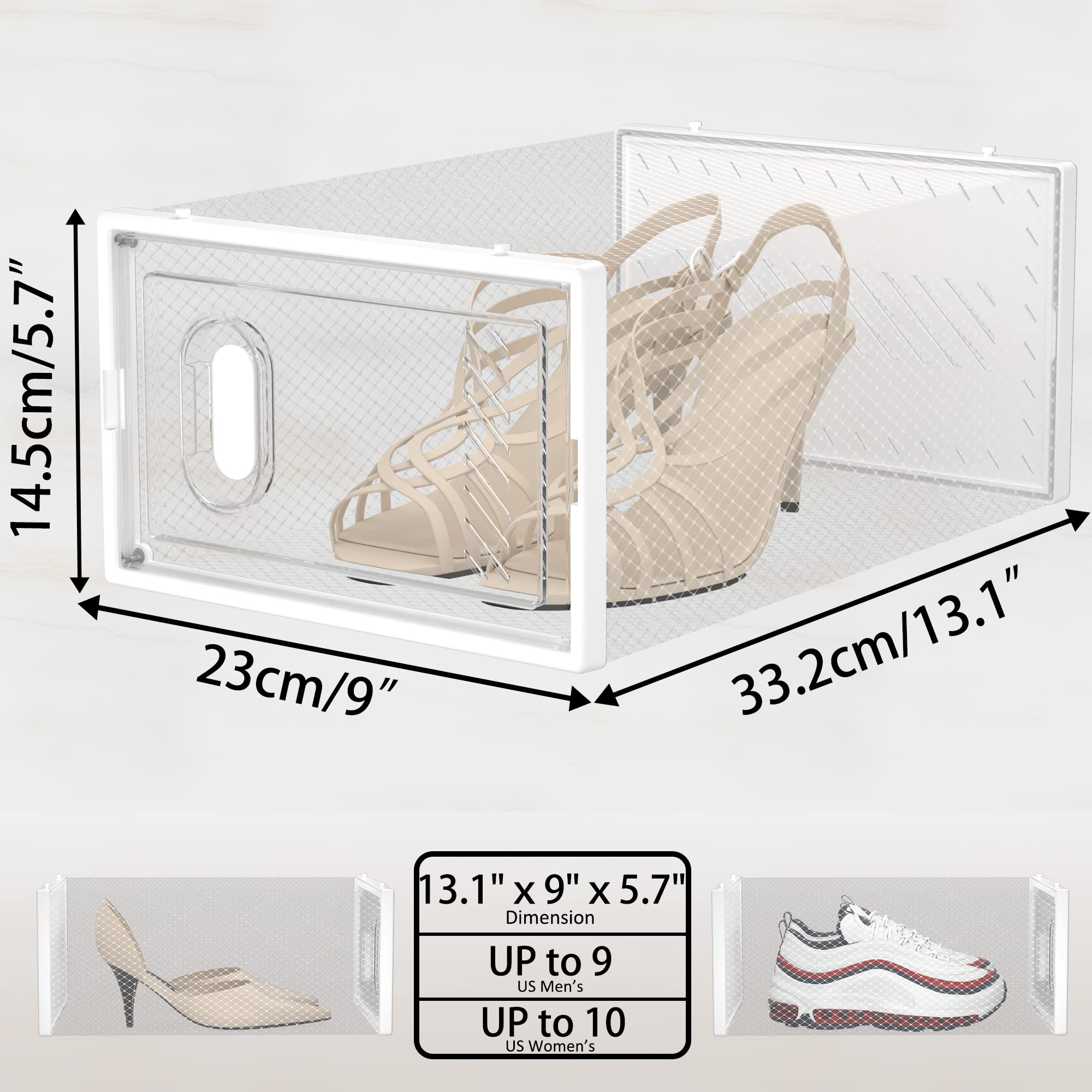 SIMPDIY size-fit up to US 10 shoes in clear boxes