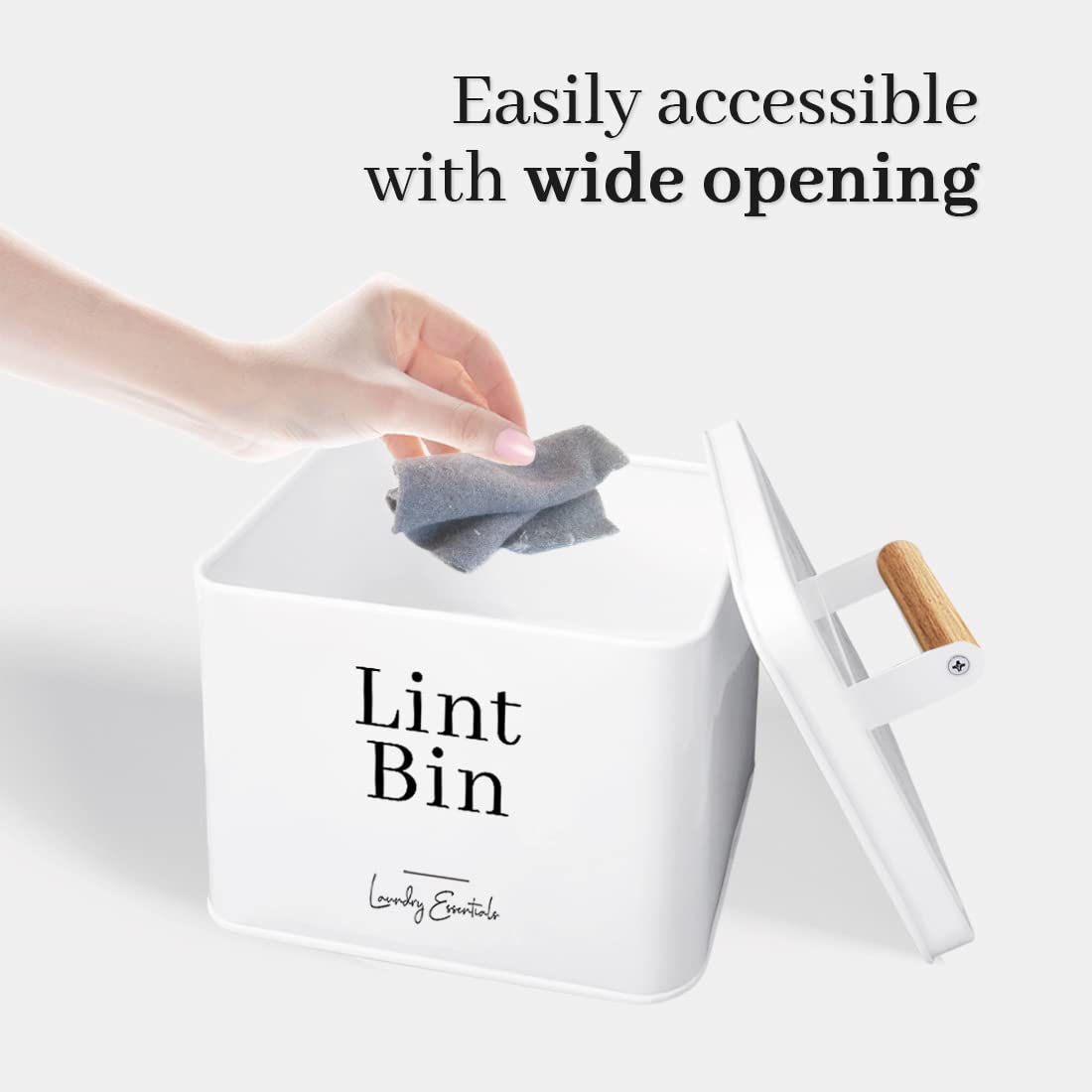Simplation lint bin front white display highlighting farmhouse style.