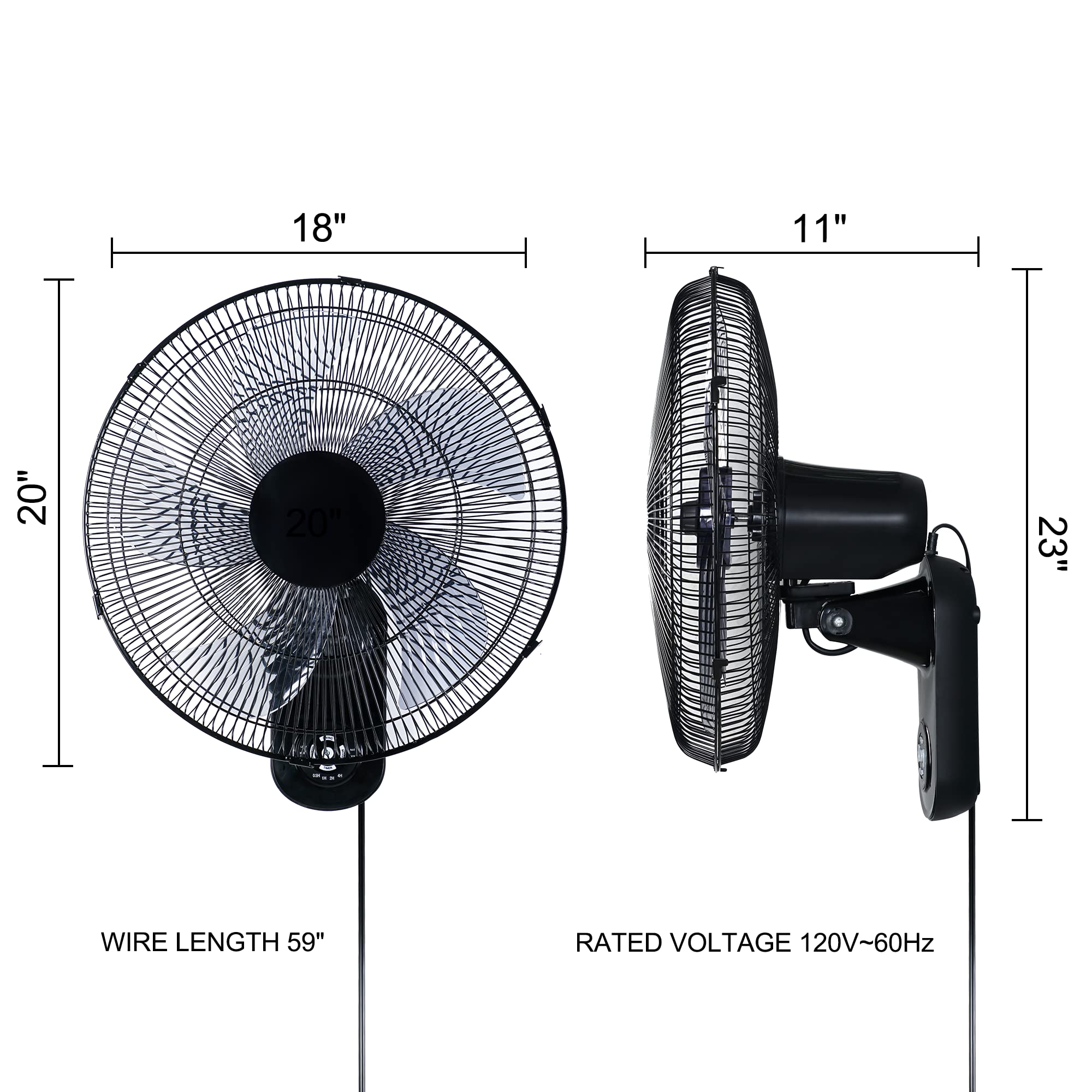 Simple Deluxe 18-inch wall mount fan side view showing remote control.