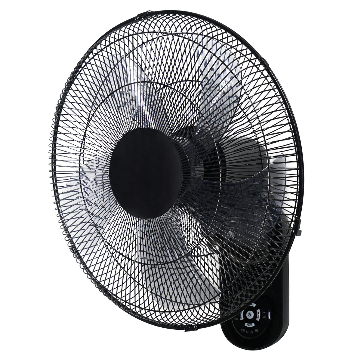 Simple Deluxe 18-inch wall mount fan front view with remote for easy cooling.