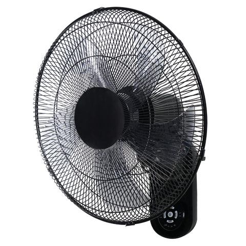 Simple Deluxe 18-inch wall mount fan front view with remote for easy cooling.