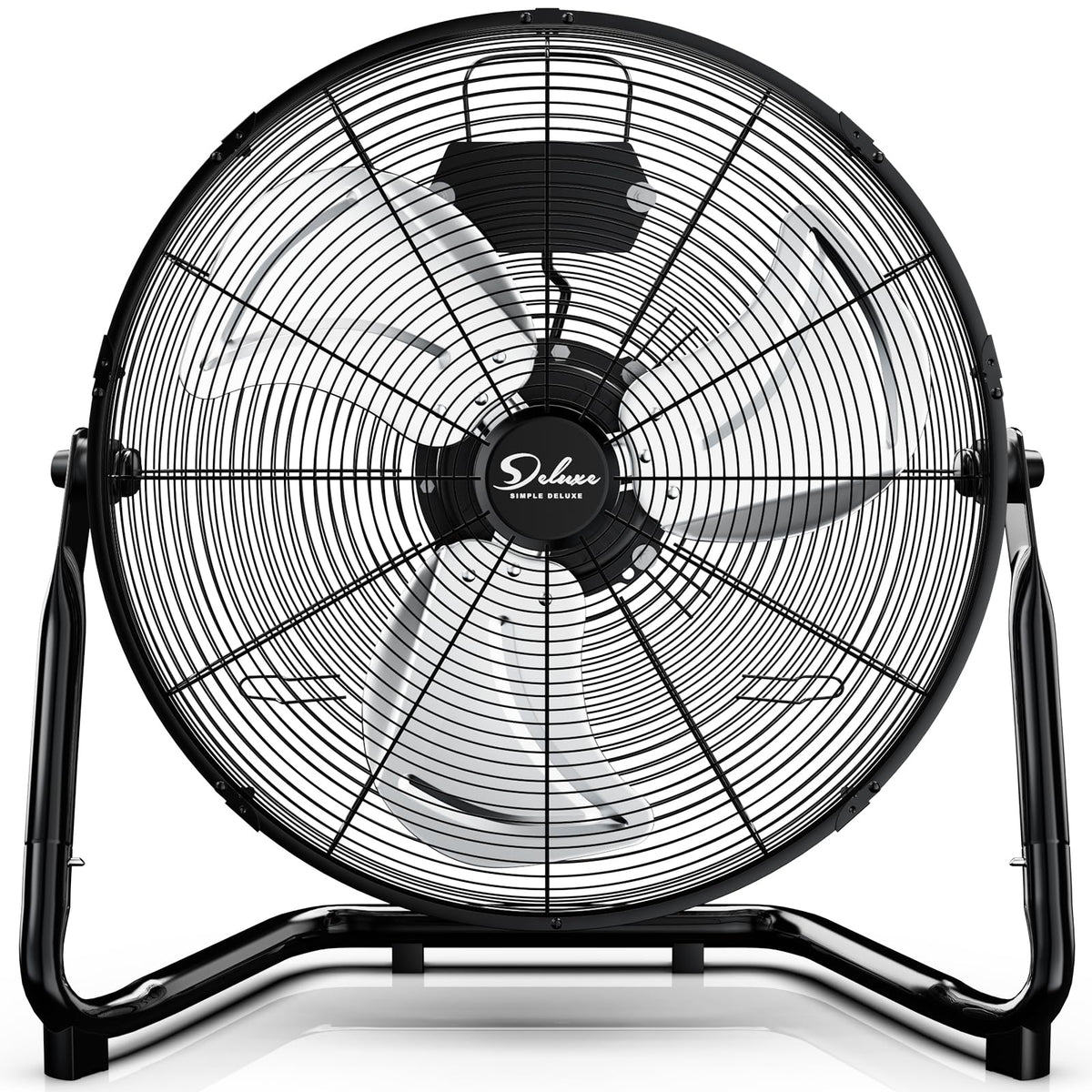 Simple Deluxe 18-Inch industrial floor fan front view delivering powerful airflow for workshops.