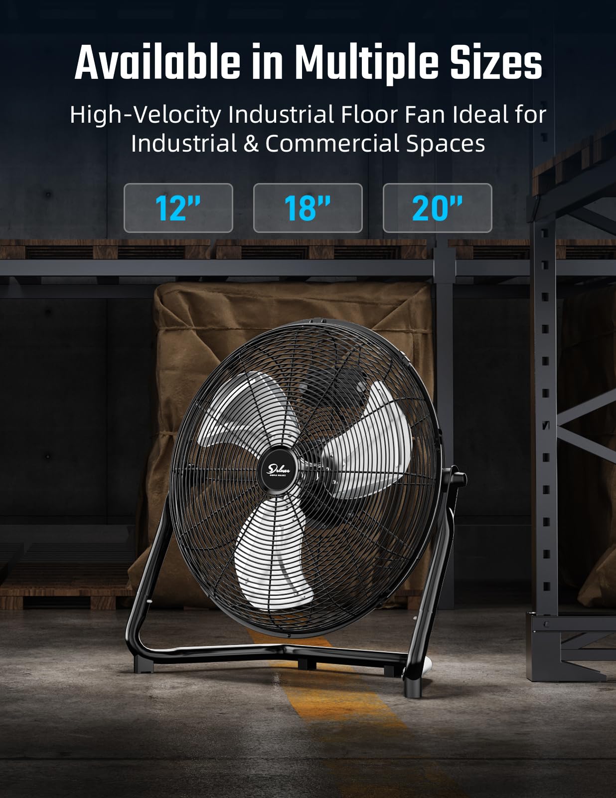 Simple Deluxe 18-Inch moveable fan with rear handles for easy repositioning.