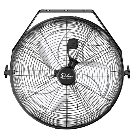 Simple Deluxe 20in wall-mount fan tilting for precise airflow in workshops.