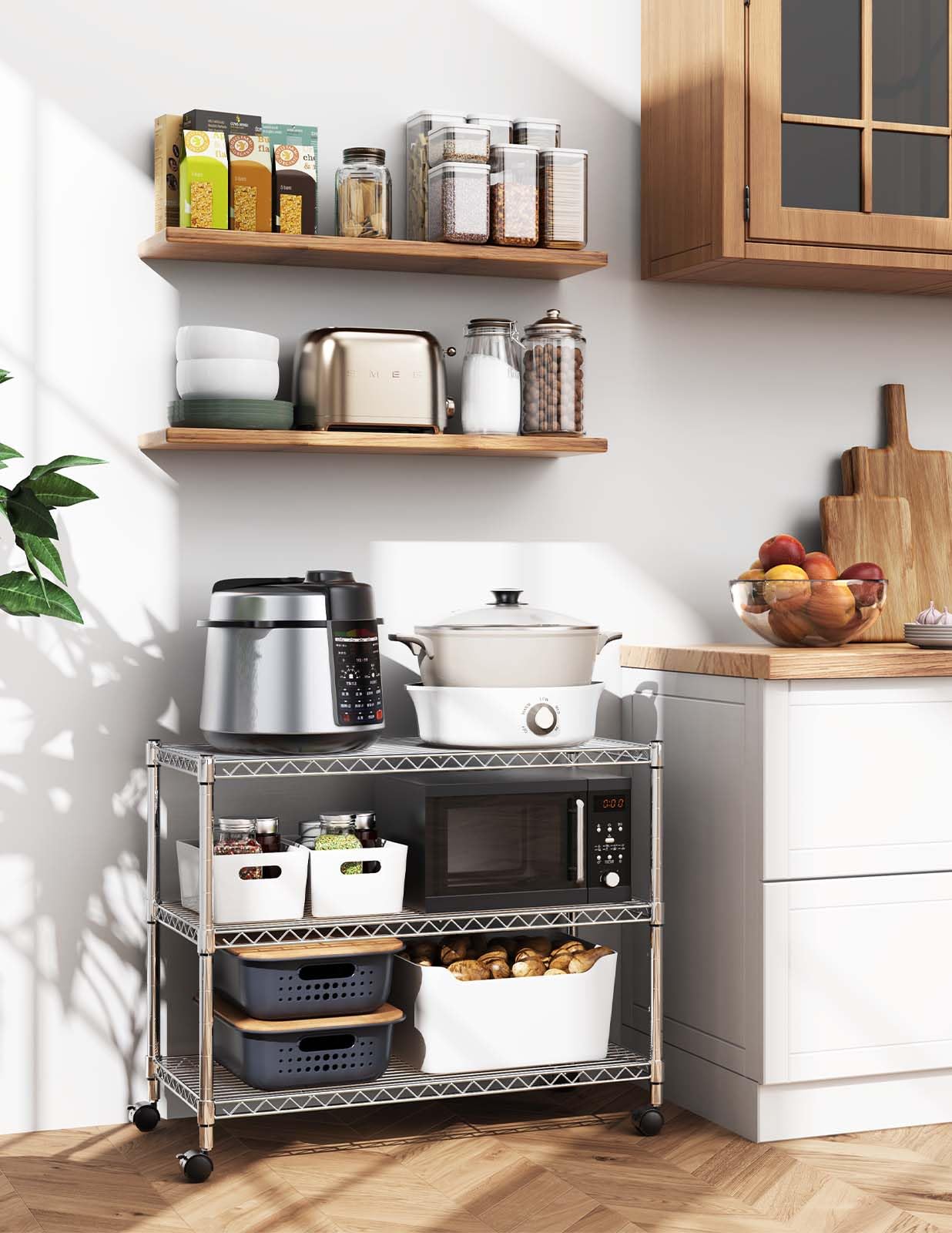 Simple Deluxe 3-tier chrome shelf for counter top appliance storage.