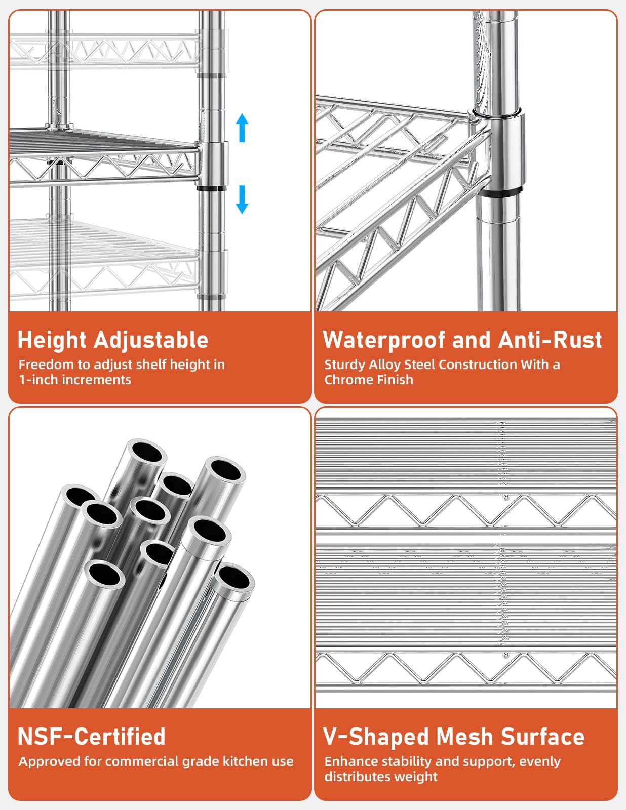 Simple Deluxe adjustable shelves chrome adapt to tall bottles or stacked paper.