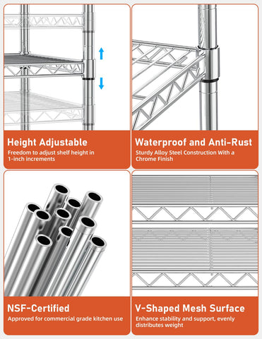 Simple Deluxe adjustable shelves chrome adapt to tall bottles or stacked paper.