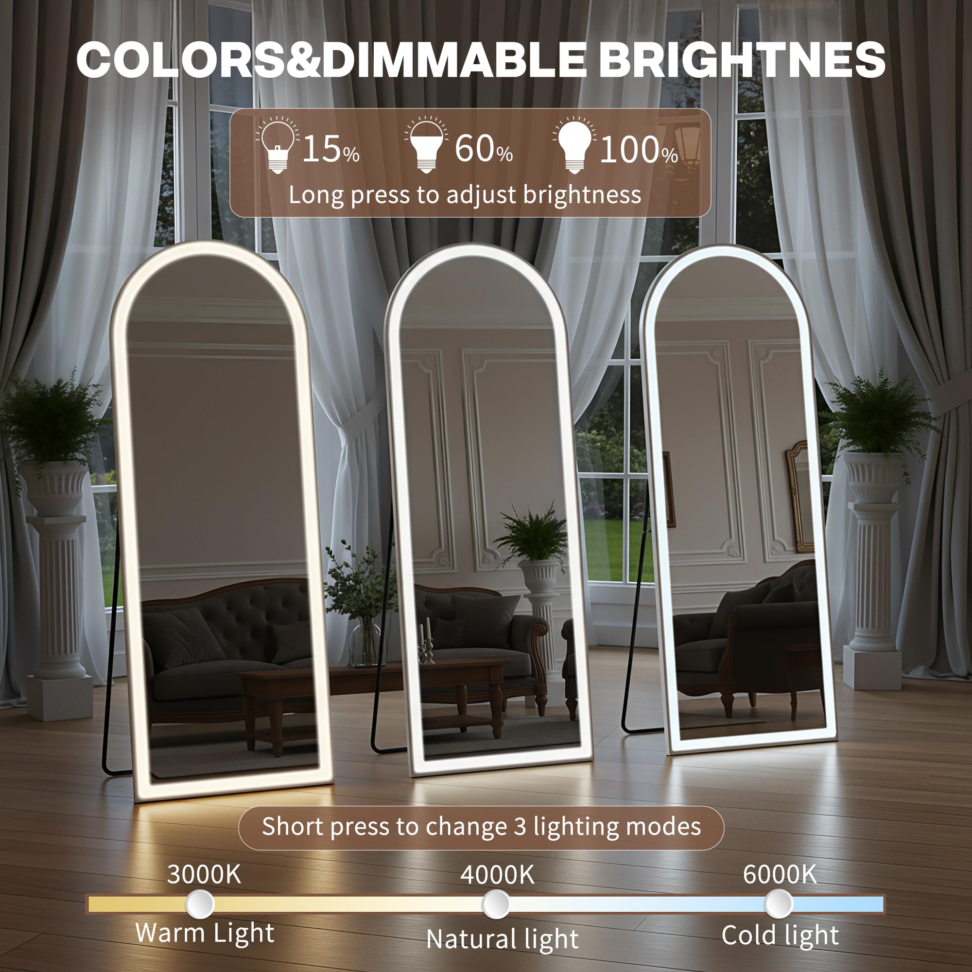 Simple Deluxe arched mirror with sturdy aluminum frame for reliable daily use.