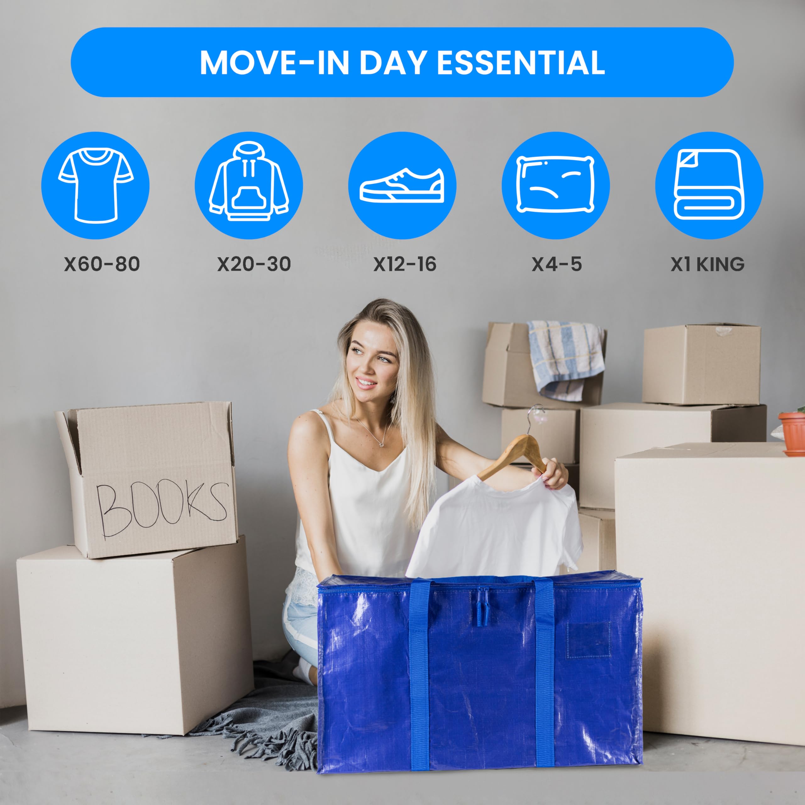 Simple Deluxe blue bags with durable lids guard contents during moves.