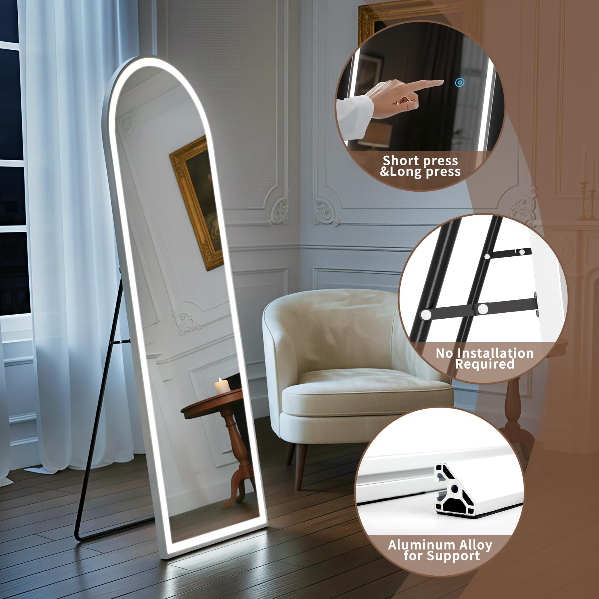 Simple Deluxe LED mirror showing dimmable color temperature control for customized grooming lighting.
