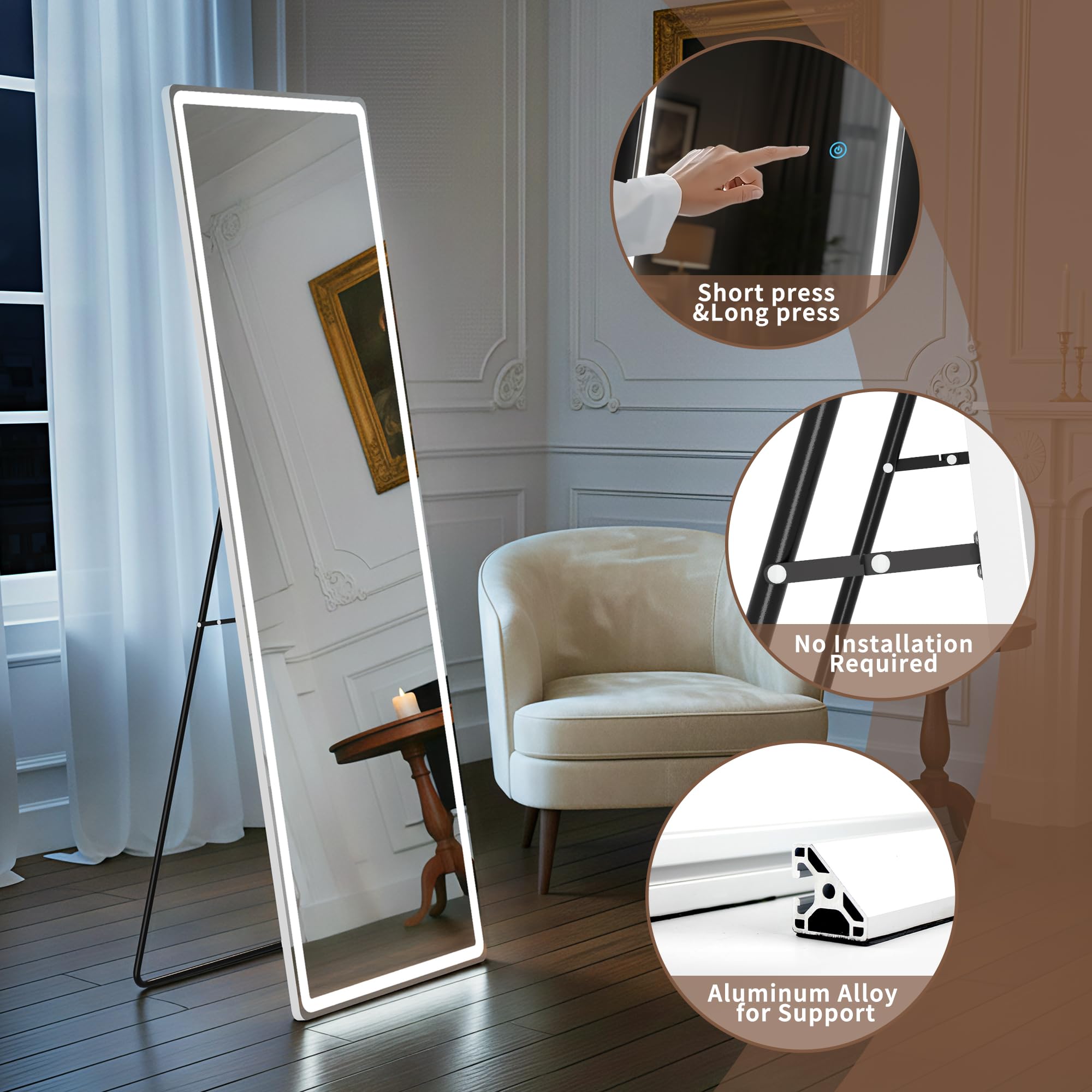 Simple Deluxe dimmable LED lighting with three temperatures enhances makeup accuracy.