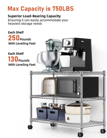 Simple Deluxe chrome shelving with casters enables easy movement for flexible workspace.