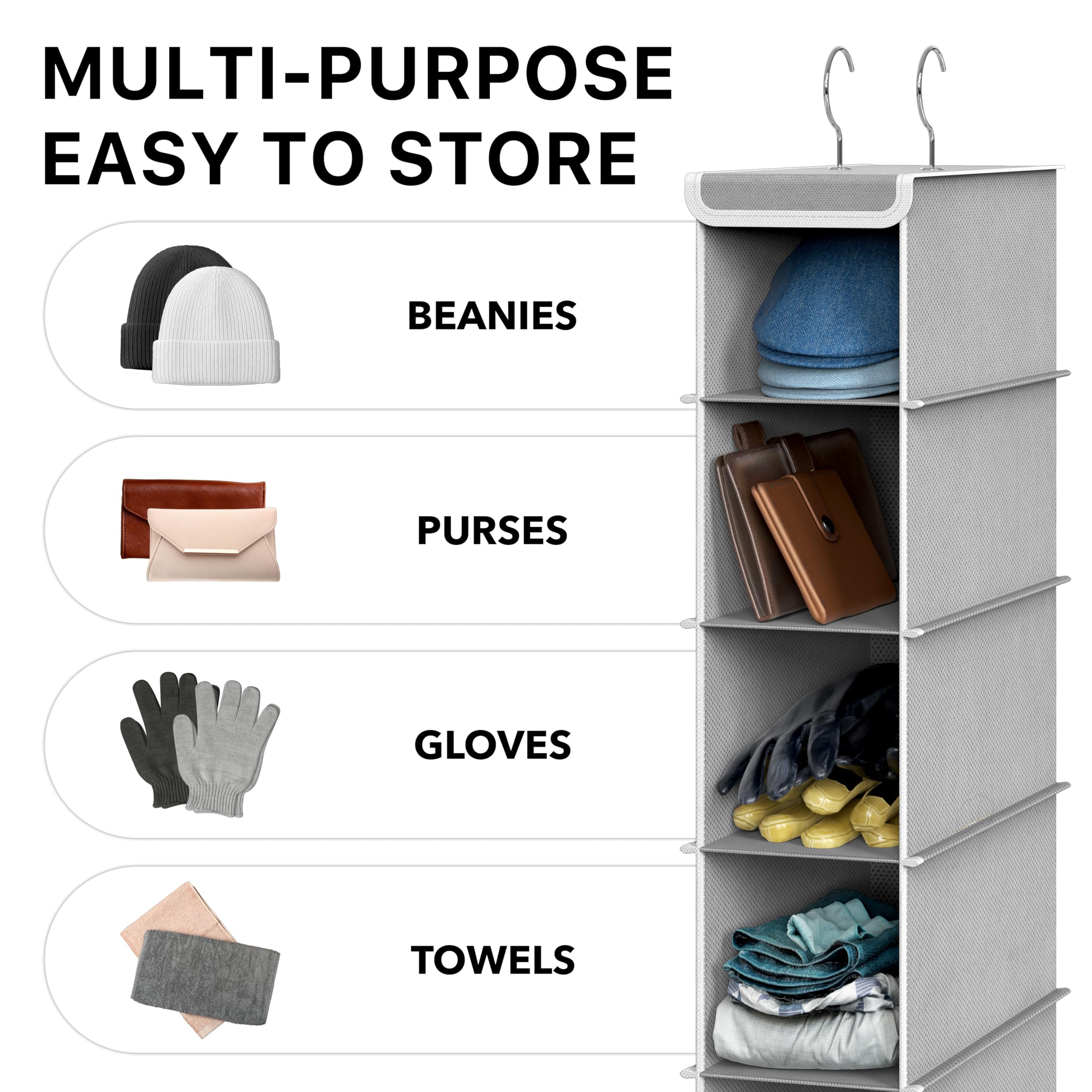 Simple Houseware hanging organizer stores gloves, towels, purses, and small wardrobe items.