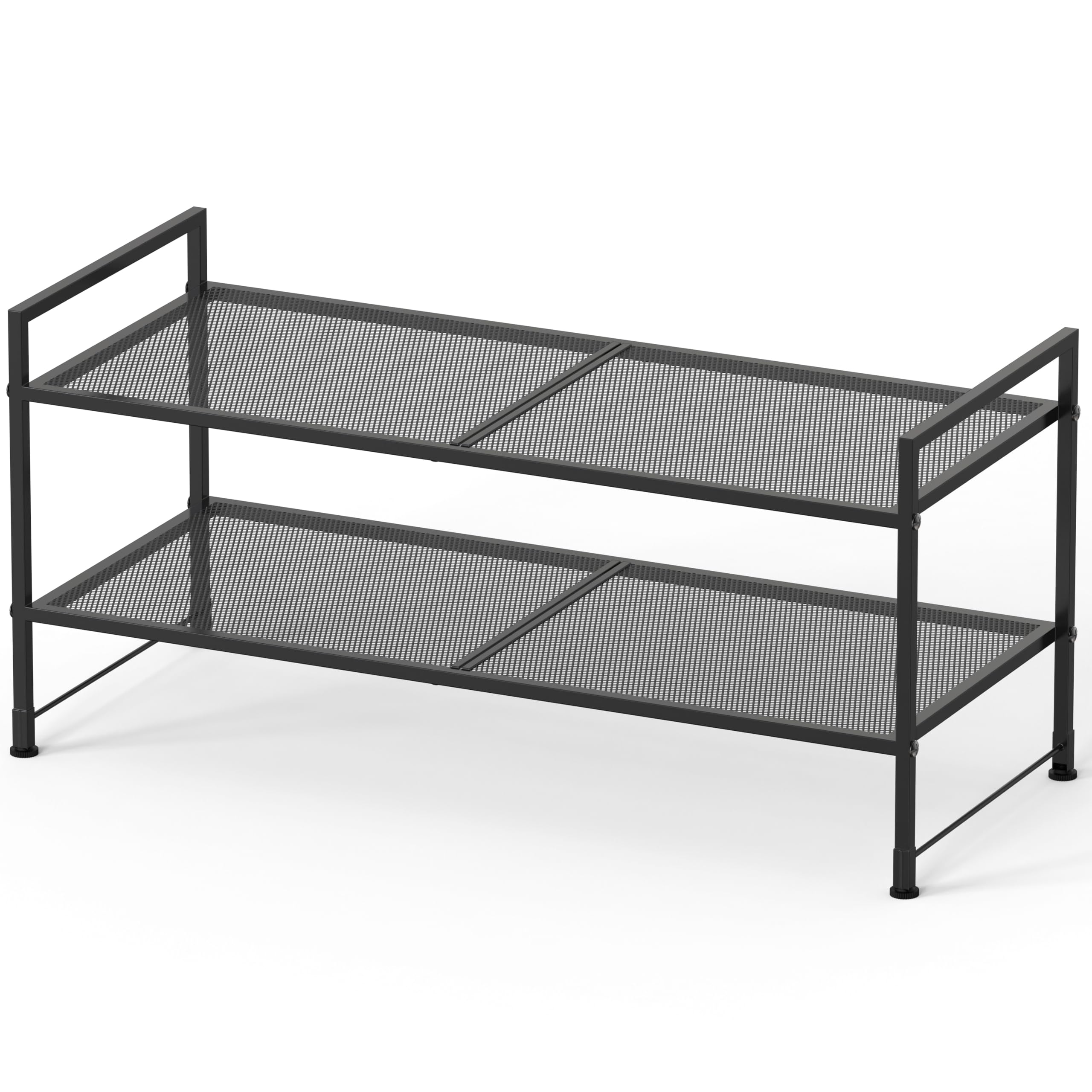 Simple Houseware 2-tier mesh shoe rack front view shows compact storage for six pairs.