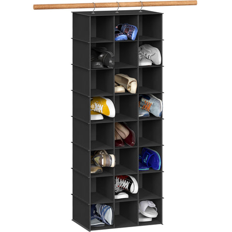 Simple Houseware 24-section hanging organizer in closet maximizes vertical space for shoes.