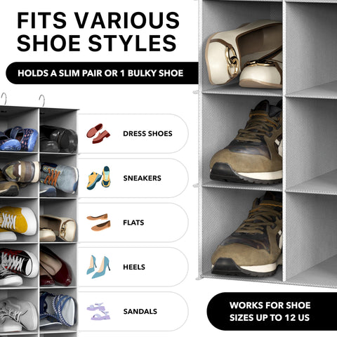 Simple Houseware cubbies, 5.5 inches wide, ideal for sneakers and flats.