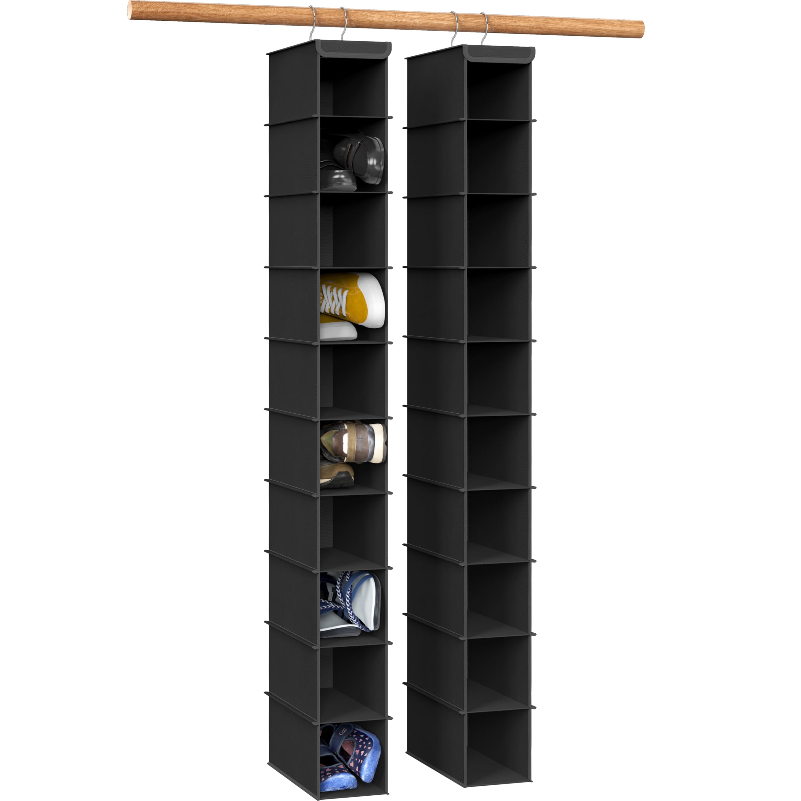 Simple Houseware 2-pack ten-shelves hanging organizer in black for maximizing vertical closet storage.