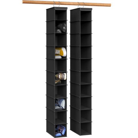 Simple Houseware 2-pack ten-shelves hanging organizer in black for maximizing vertical closet storage.