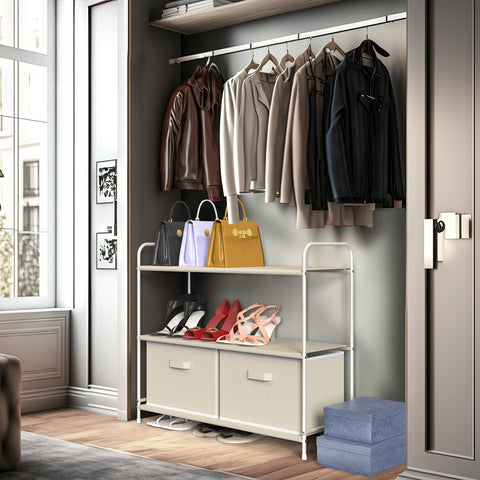 Simple Houseware beige fabric shelves provide breathable storage for easy access.