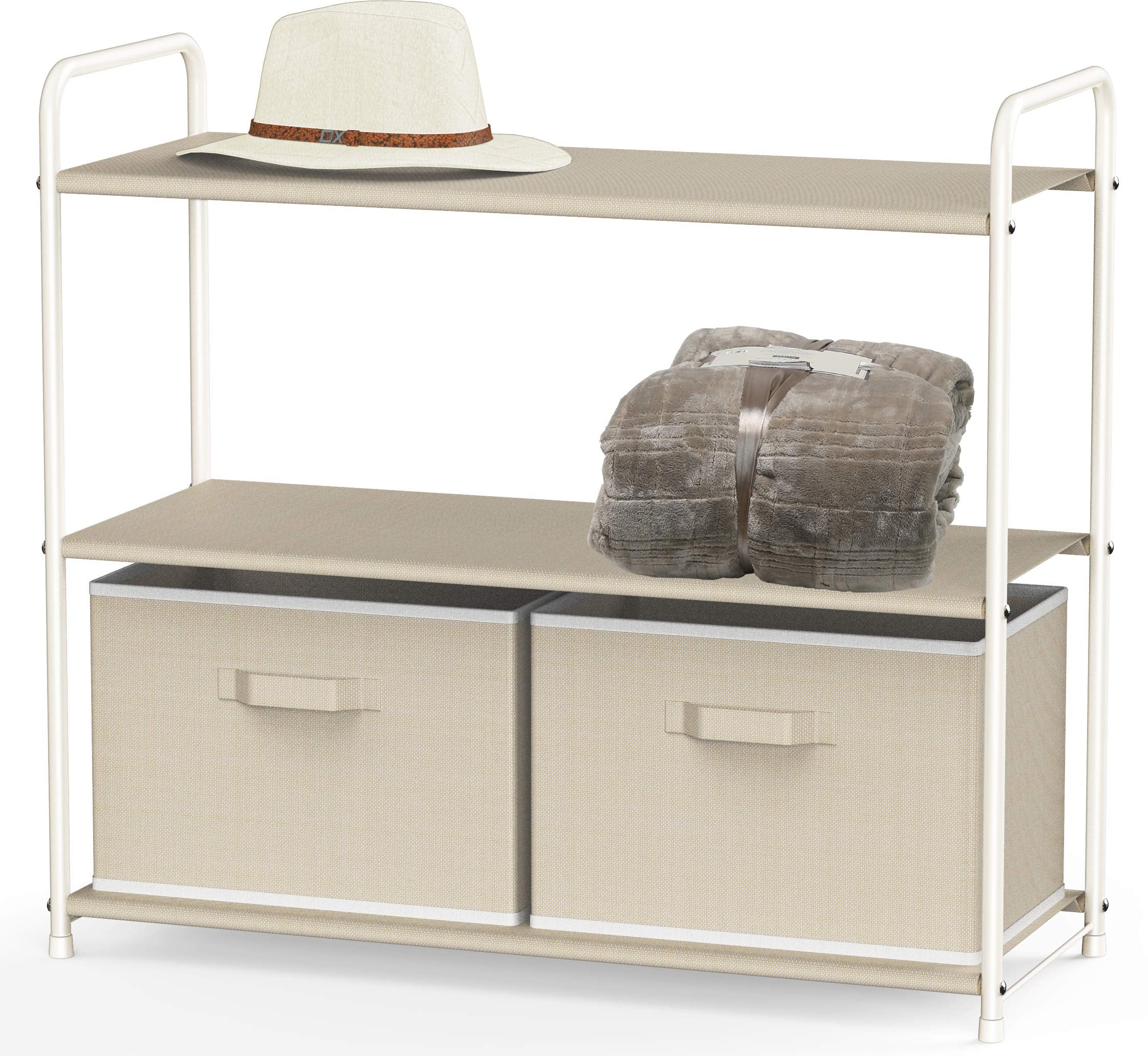 Simple Houseware 3-Tier Closet Storage full unit beige for organized wardrobe space.
