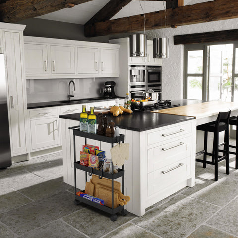 Simple Houseware 3-Tier Slim Storage Cart in bathroom beside toilet for compact storage