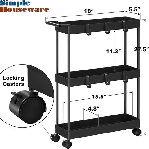 Simple Houseware 3-Tier Slim Storage Cart with perforated shelves highlights airflow in humid areas