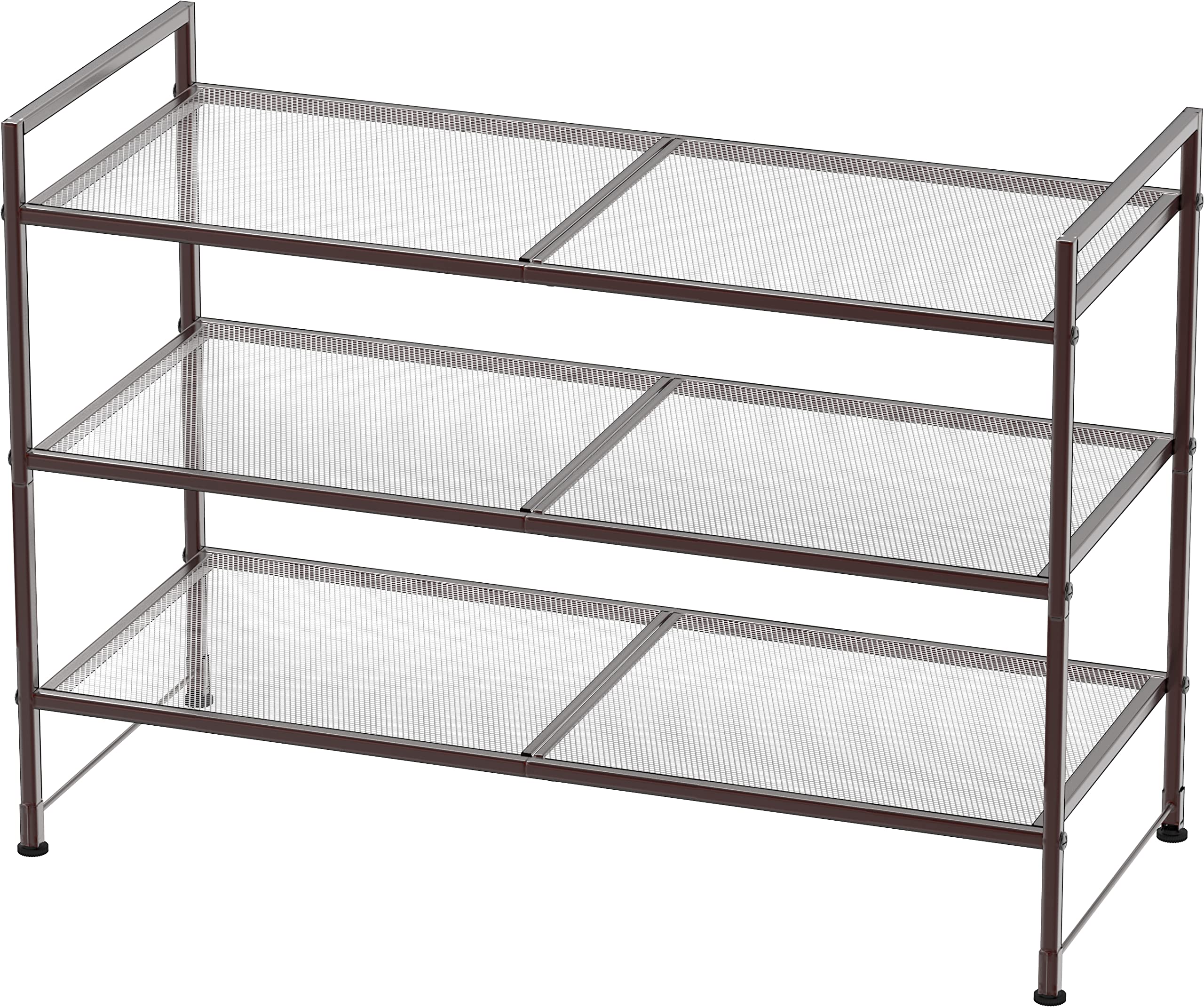 Simple Houseware 3-Tier Stackable Mesh Shoe Rack Bronze front view for compact storage