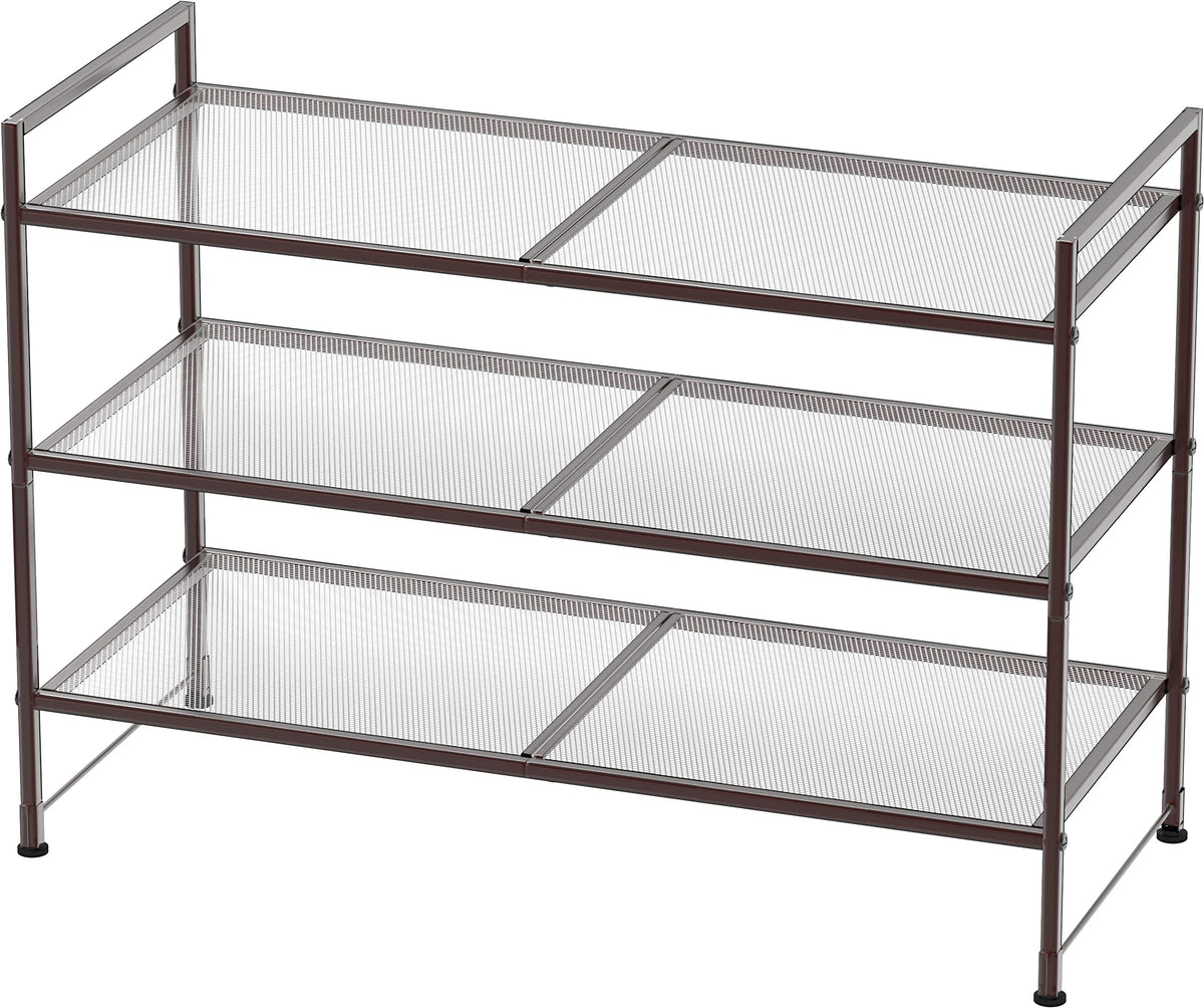 Simple Houseware 3-Tier Stackable Mesh Shoe Rack Bronze front view for compact storage