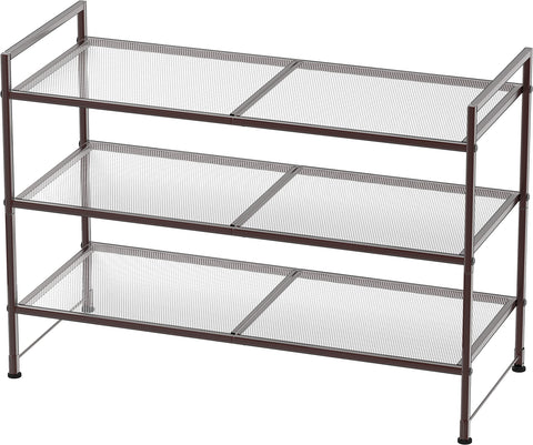 Simple Houseware 3-Tier Stackable Mesh Shoe Rack Bronze front view for compact storage