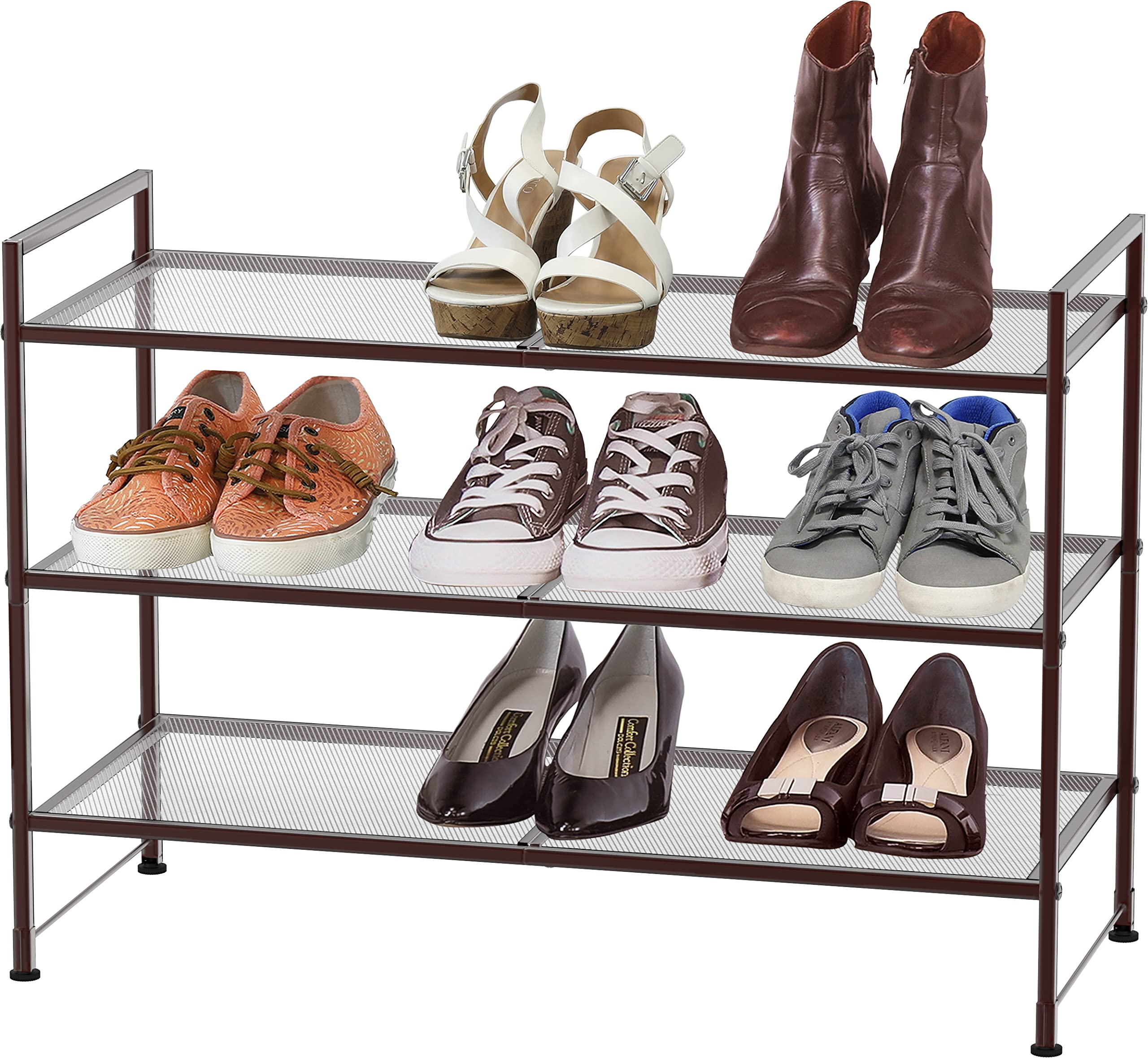 Simple Houseware Bronze mesh shoe rack side view highlights sturdy metal construction