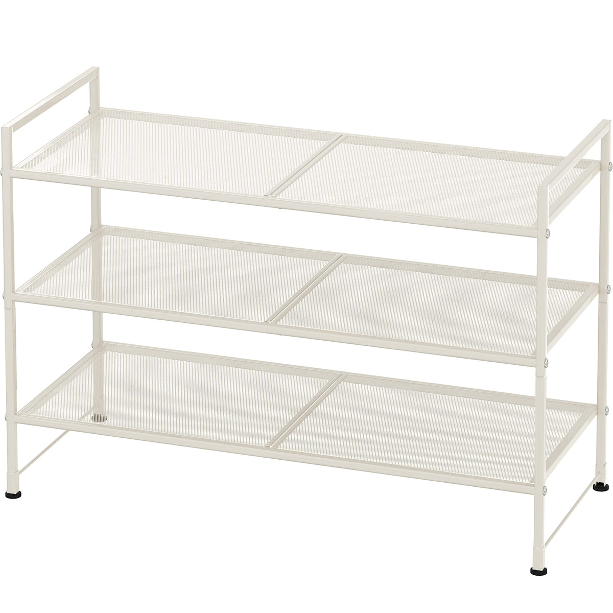 Simple Houseware 3-Tier Stackable Mesh Shoe Rack in white keeps entryways tidy and shoes organized.