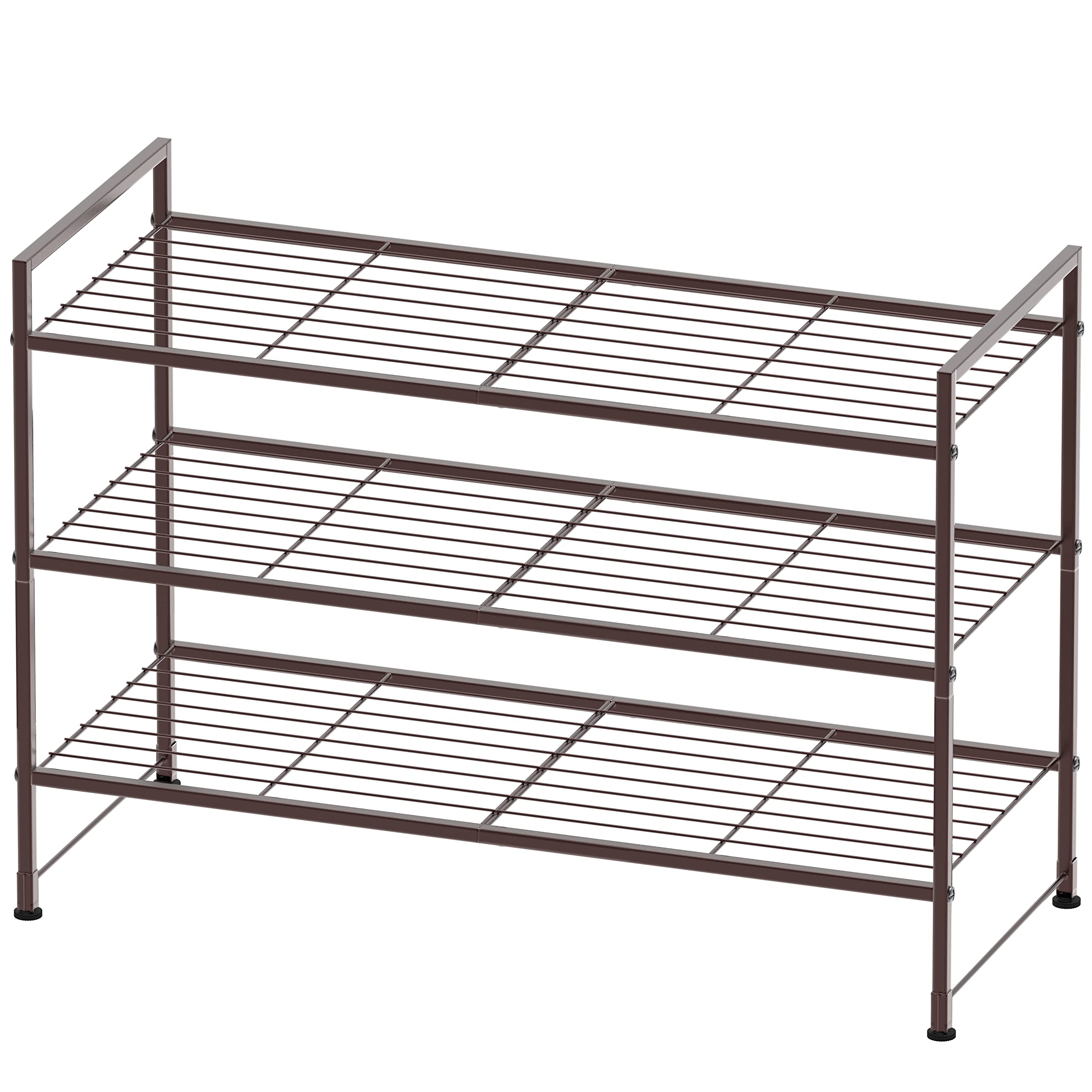 Simple Houseware 3-Tier Stackable Shoes Rack, bronze, front view, space-saving entryway storage