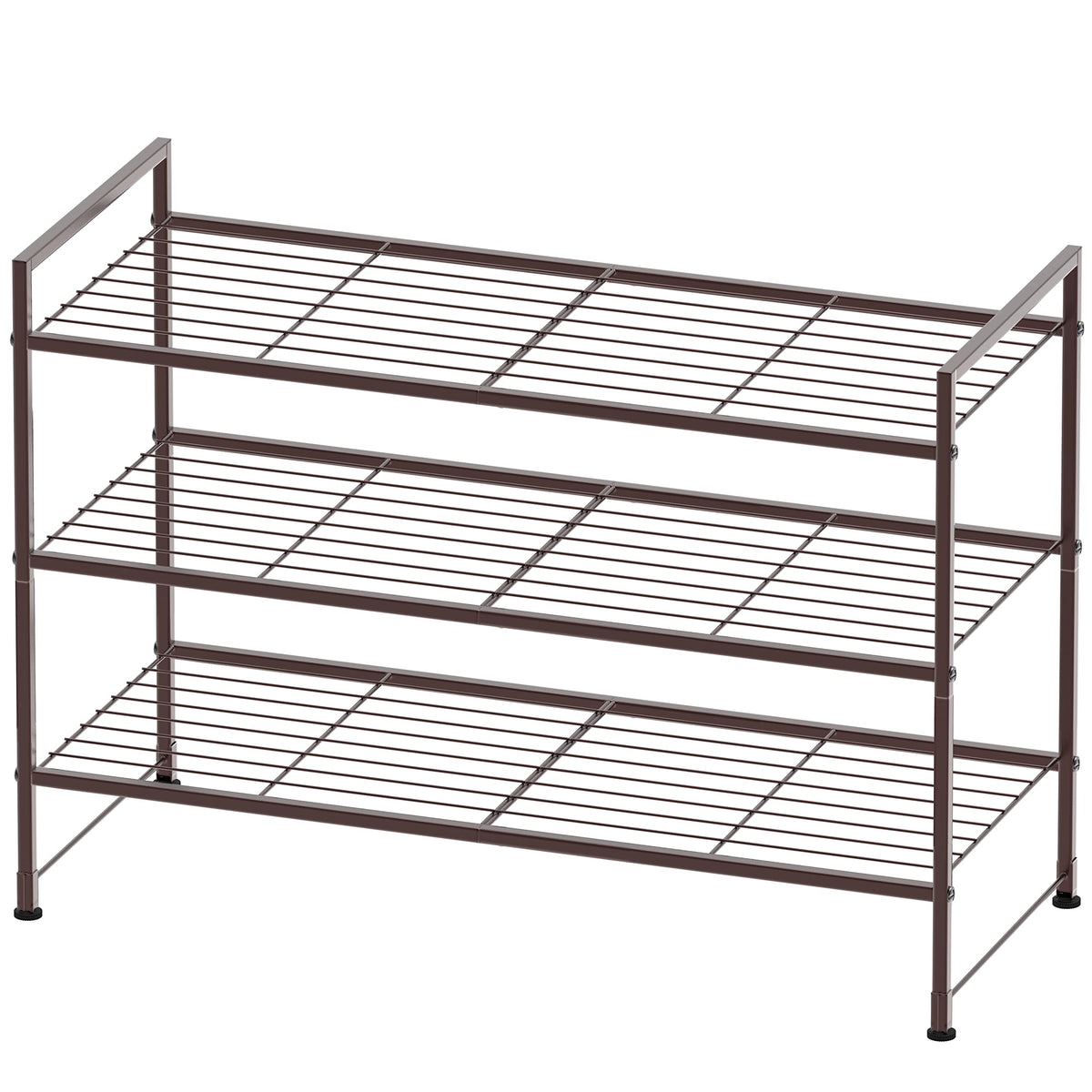 Simple Houseware 3-Tier Stackable Shoes Rack, bronze, front view, space-saving entryway storage