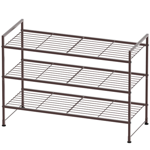 Simple Houseware 3-Tier Stackable Shoes Rack, bronze, front view, space-saving entryway storage
