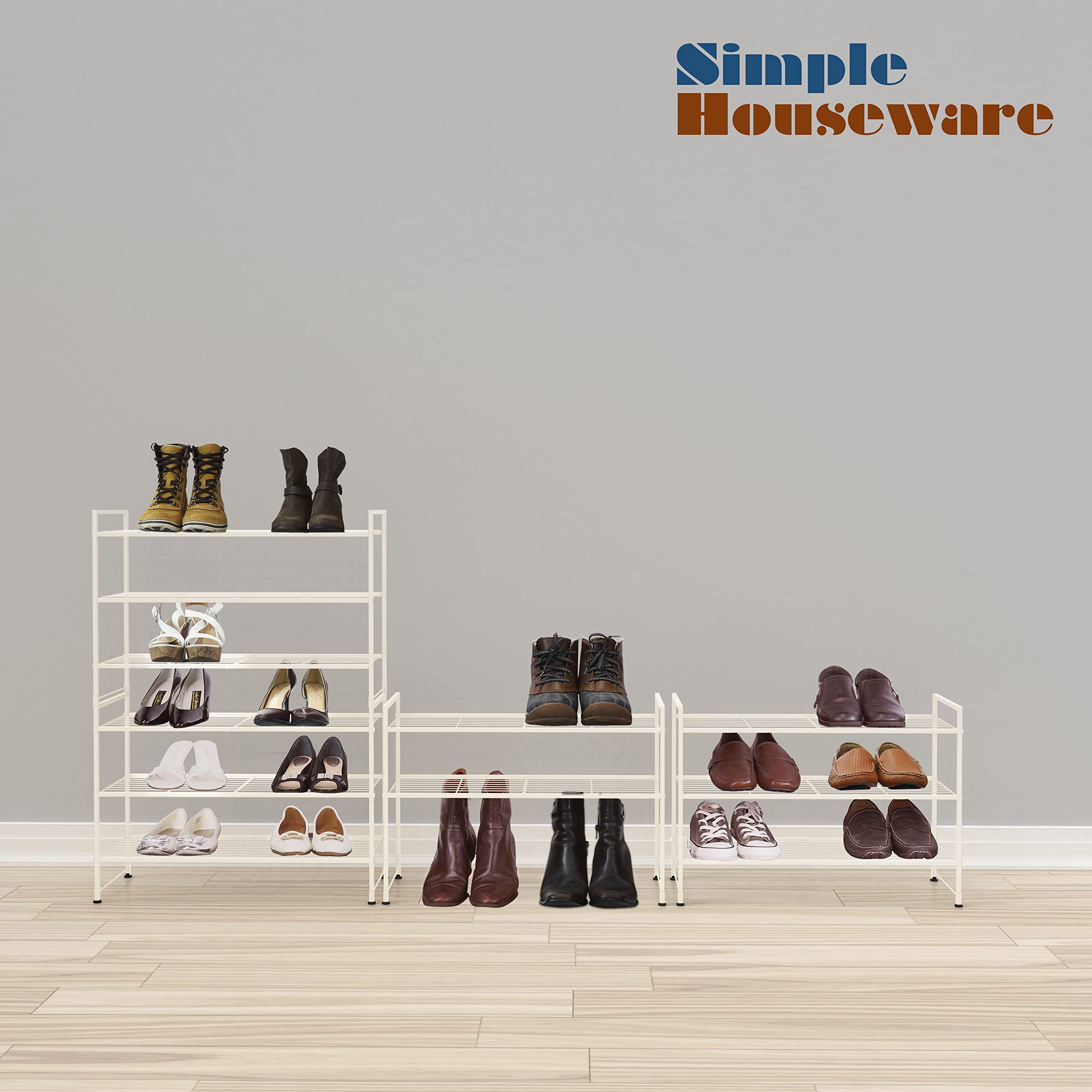 Simple Houseware 3-Tier stackable shoes rack in entryway demonstrating compact footprint