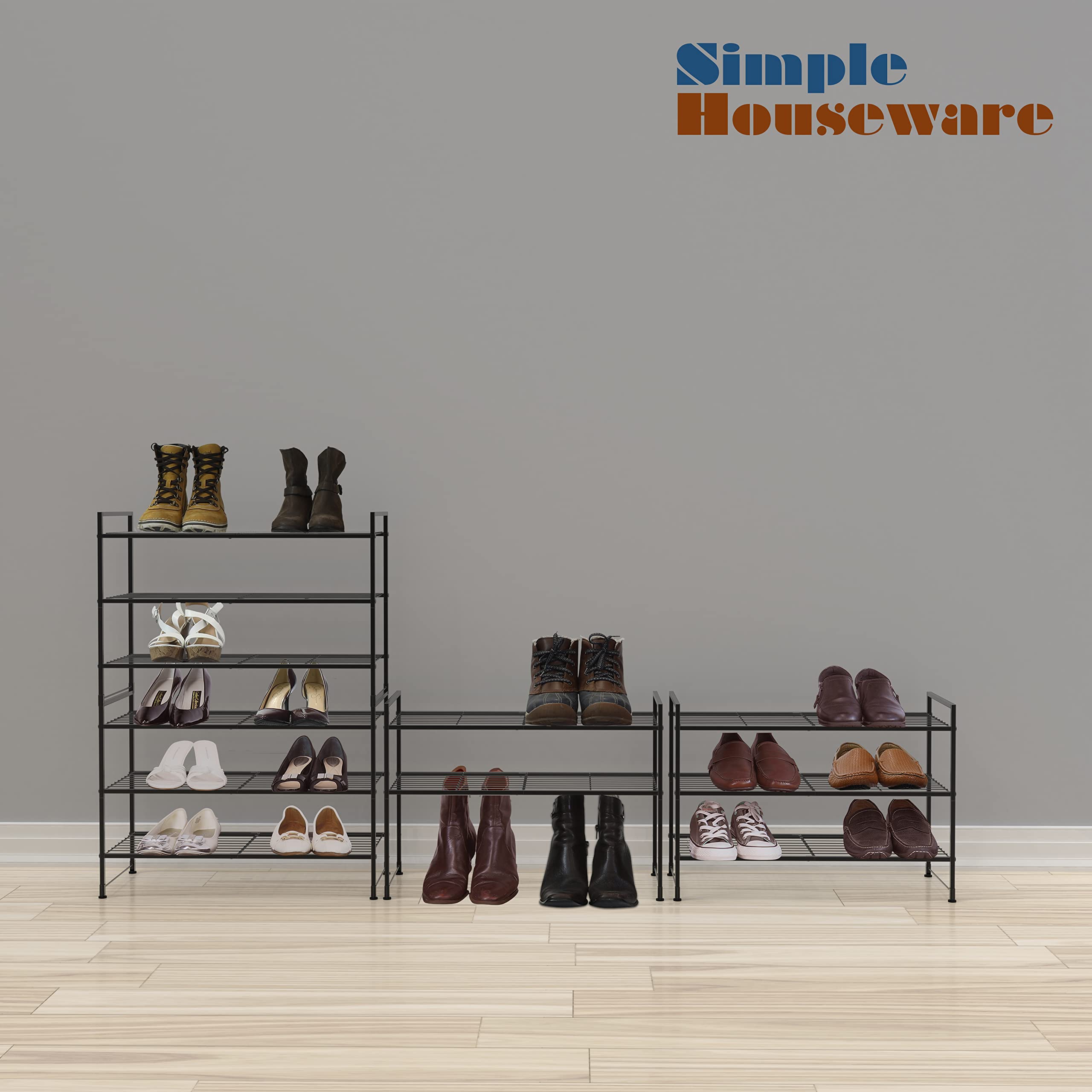 Simple Houseware 3-Tier Stackable Shoes Rack stacked units maximize space in entryway.