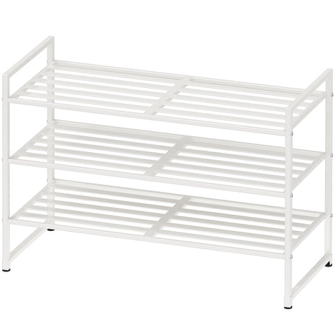 Simple Houseware 3-Tier Stackable Shoes Rack in white for compact entryways.