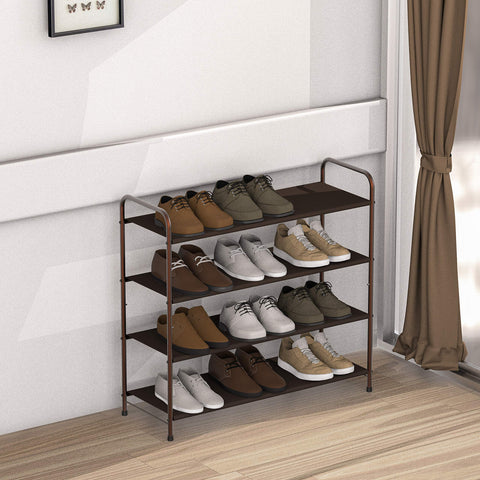 Simple Houseware bronze shoe rack on floor showing bottom storage for slippers.