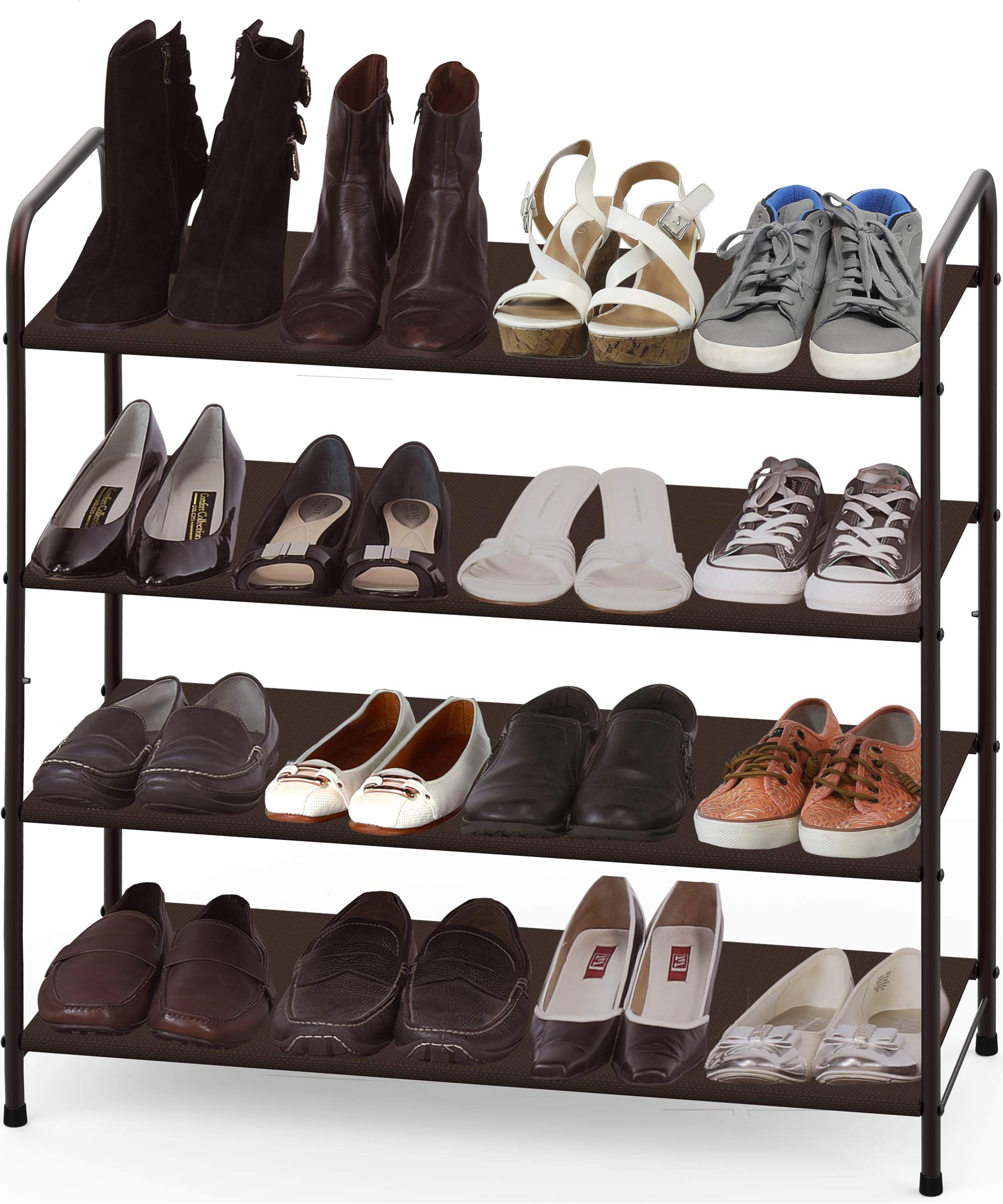 Simple Houseware bronze shoe rack side view highlights sturdy metal frame.