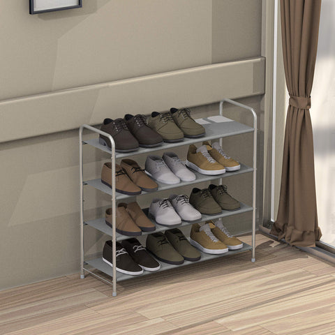 Simple Houseware 4-Tier Shoe Rack grey bottom storage area holds slippers.