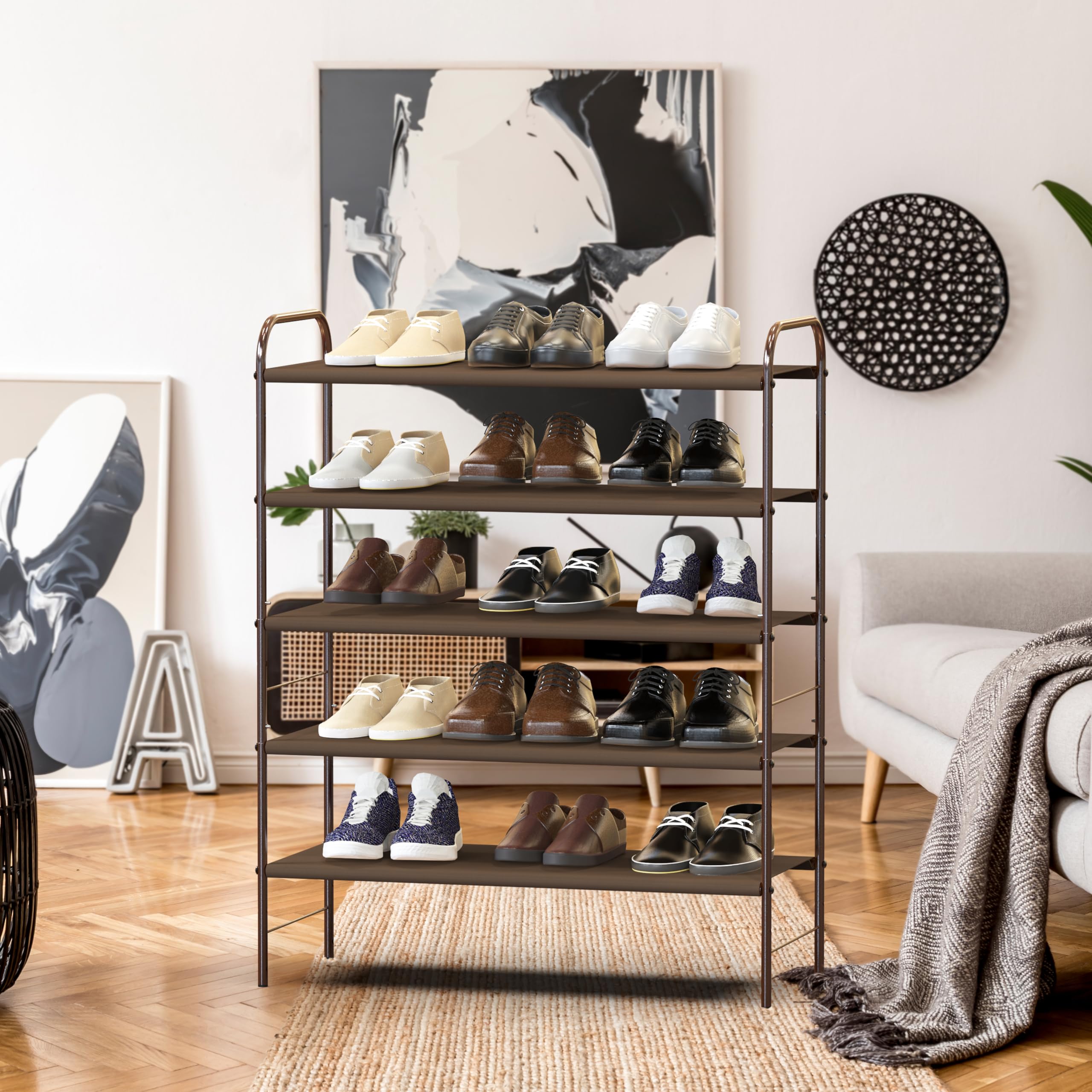 Simple Houseware 5-Tier bronze rack close-up metal frame highlights sturdy construction.