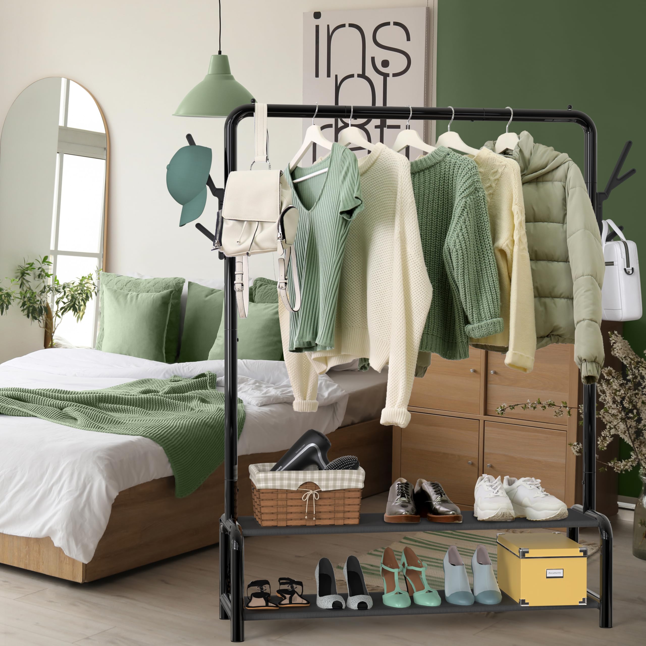 Simple Houseware 52-inch rack shelves in durable 600D fabric create flexible storage.