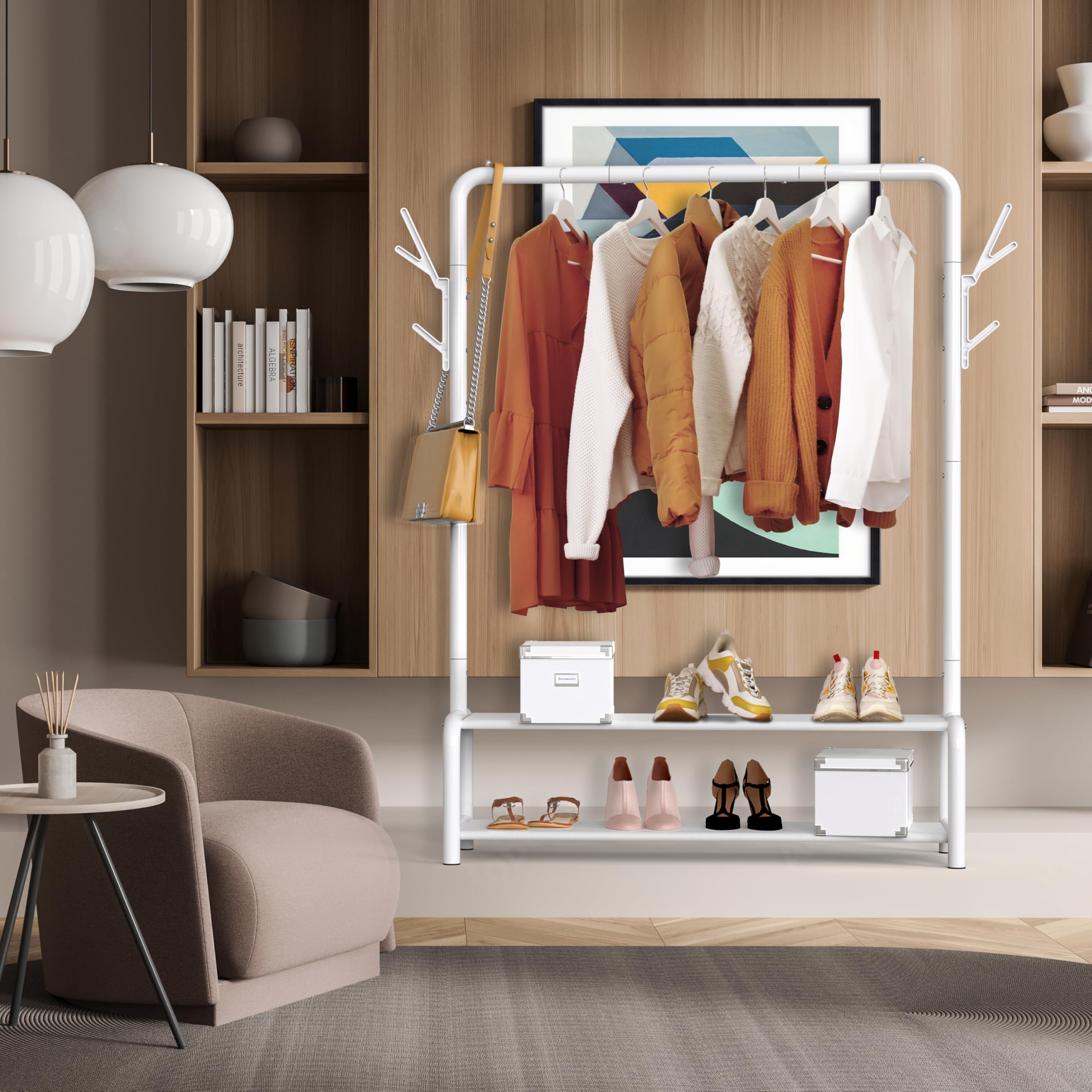Simple Houseware white finish enhances a sleek look while resisting scratches and wear.