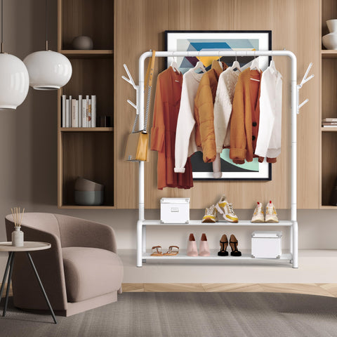 Simple Houseware white finish enhances a sleek look while resisting scratches and wear.